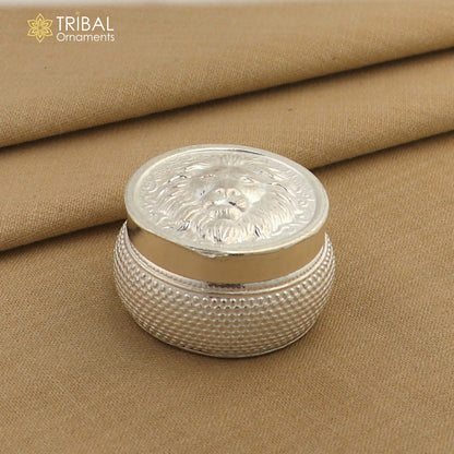 Vintage lion design 925 Sterling silver trinket box, eye kajal box, kumkum box, sindur box, best brides gift stb380 - TRIBAL ORNAMENTS