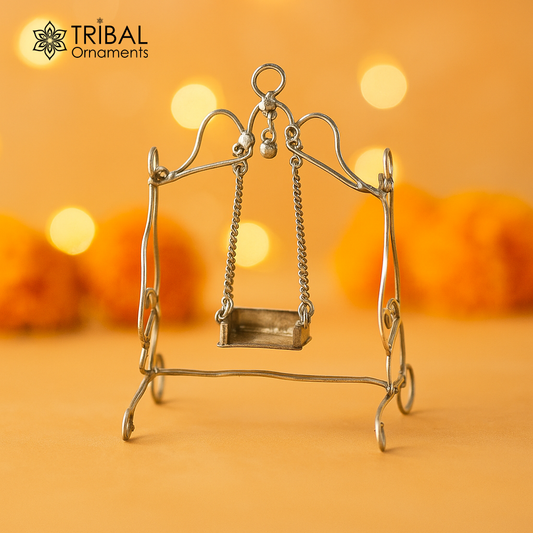 Vintage old swing 925Sterling silver handmade Bal Gopala jhula, crawling Krishna swing, silver jhula, laddu gopal jhula osu01 - TRIBAL ORNAMENTS