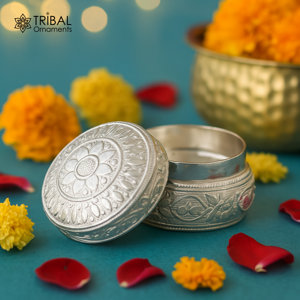Vintage Style 925 sterling silver unique design handmade brides eyes kajal box, surma box, kumkum sindur box, small trinket box stb266 - TRIBAL ORNAMENTS