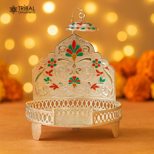 Vintage style handmade 925 pure sterling silver sinhasan, God throne, god statue's chair Singhasan, temple puja Aasan chouki article su566 - TRIBAL ORNAMENTS