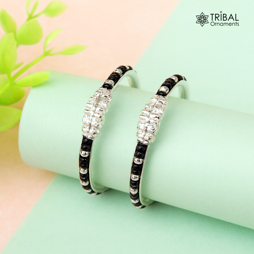 Vintage style handmade crocodile face sterling silver bangle bracelet silver beads customized evil eye nazariya tribal kids jewelry bbk87 - TRIBAL ORNAMENTS