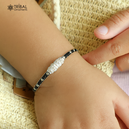Vintage handmade crocodile face sterling silver bangle bracelet with silver beads and evil eye pendant, tribal kids jewelry by TRIBAL ORNAMENTS.