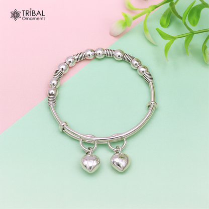 Vintage oxidized 925 sterling silver baby bangle bracelet with adjustable tribal charm, unisex kids jewelry by Tribal Ornaments.
