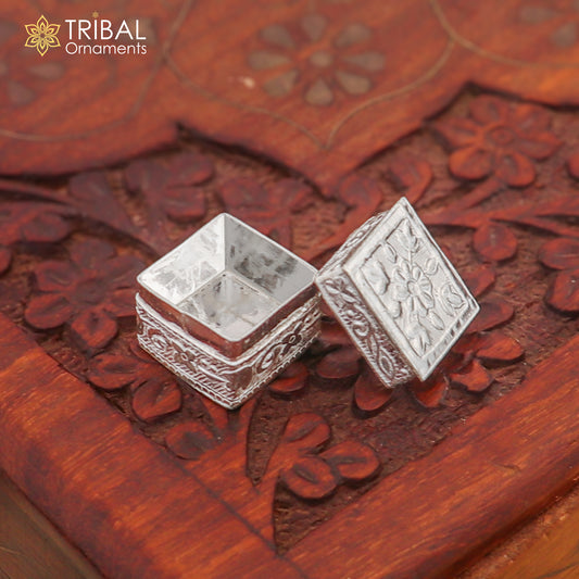 vintage style small bridal queen sterling silver trinket box or eyes kajal box, container box, small jewelry box, bridal art gifting  stb129 - TRIBAL ORNAMENTS