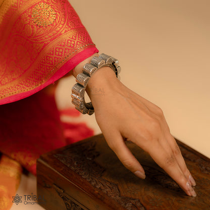 Sterling silver tribal bangle bracelet with intricate designs, handmade tribal wedding and dance jewelry by TRIBAL ORNAMENTS.