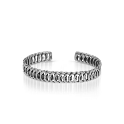 Sterling silver adjustable bangle cuff bracelet with vintage tribal design, suitable for boys and girls, stylish wrist jewelry.