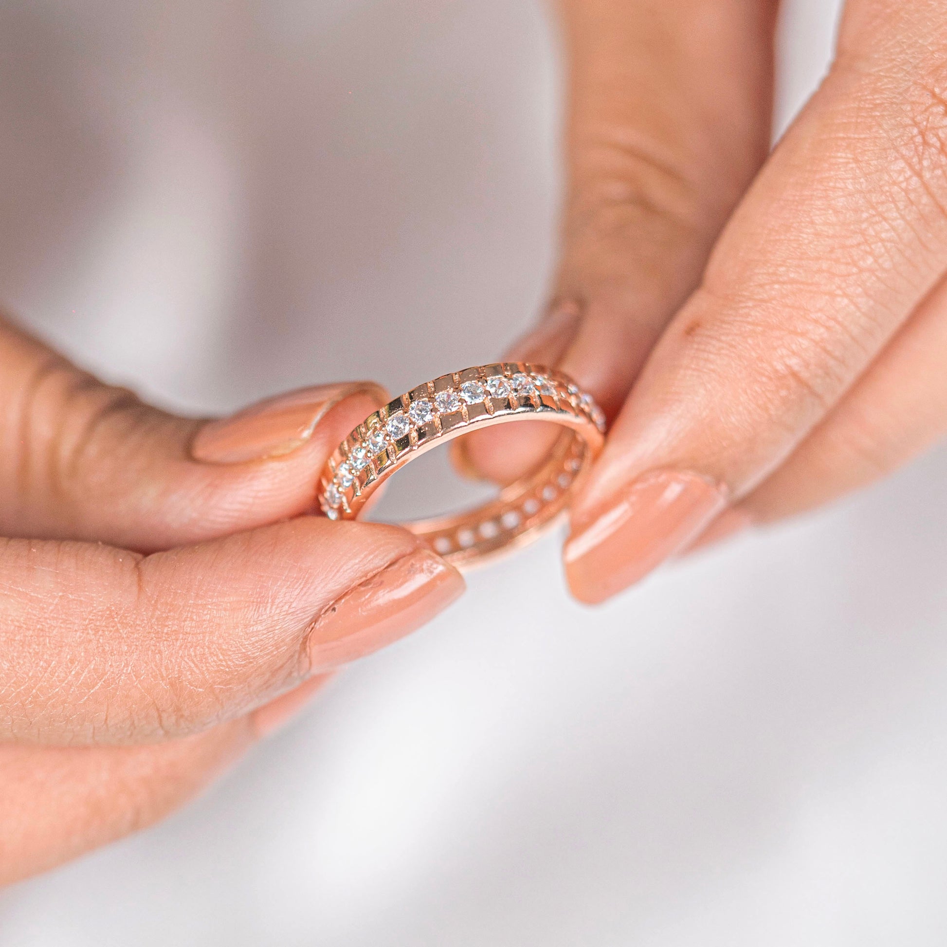 White diamond stylish rose gold silver ring - TRIBAL ORNAMENTS