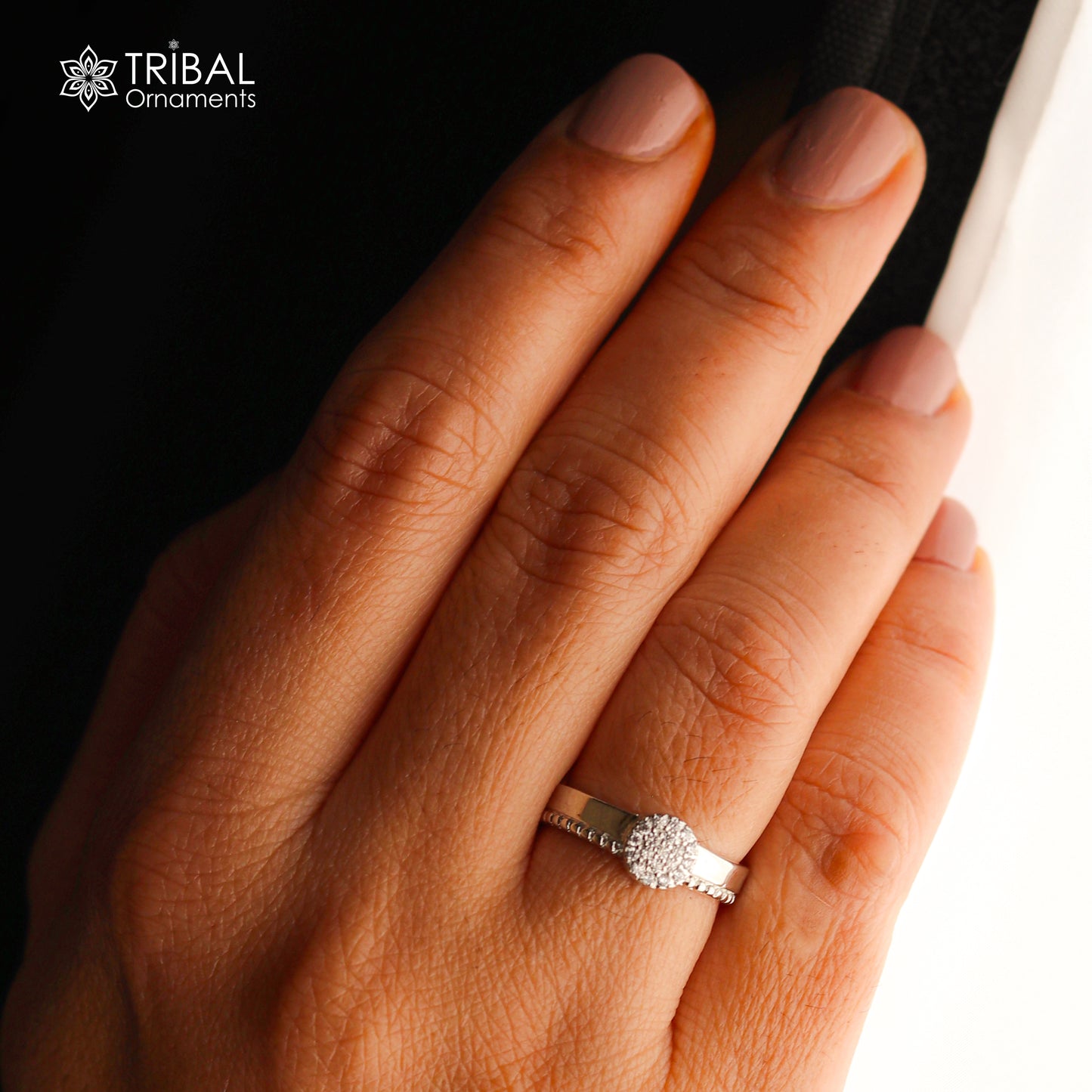 White stone stylish silver ring - TRIBAL ORNAMENTS
