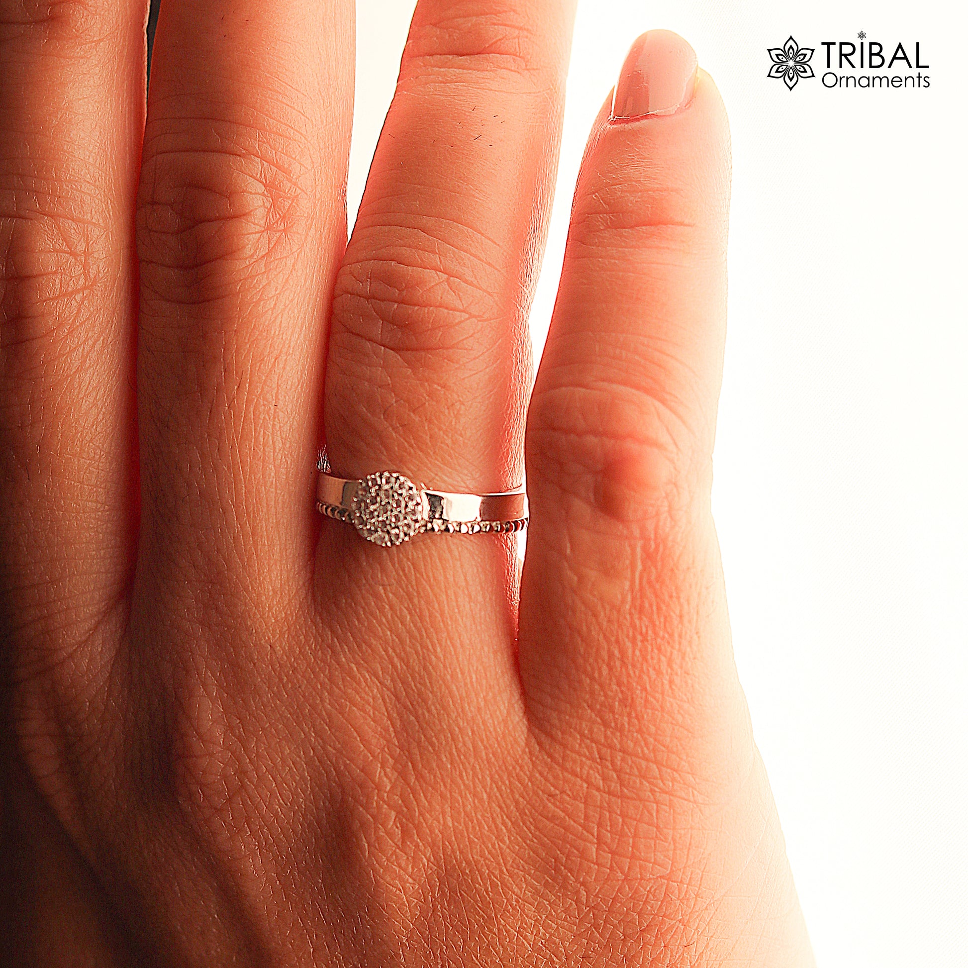 White stone stylish silver ring - TRIBAL ORNAMENTS