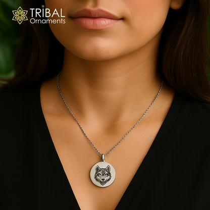 Wildcore animal face pendant in 925 sterling silver, unisex tribal jewelry featuring detailed animal face design.