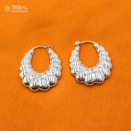 Handmade 925 sterling silver drop dangle hoops earrings by Tribal Ornaments showcasing intricate tribal design.