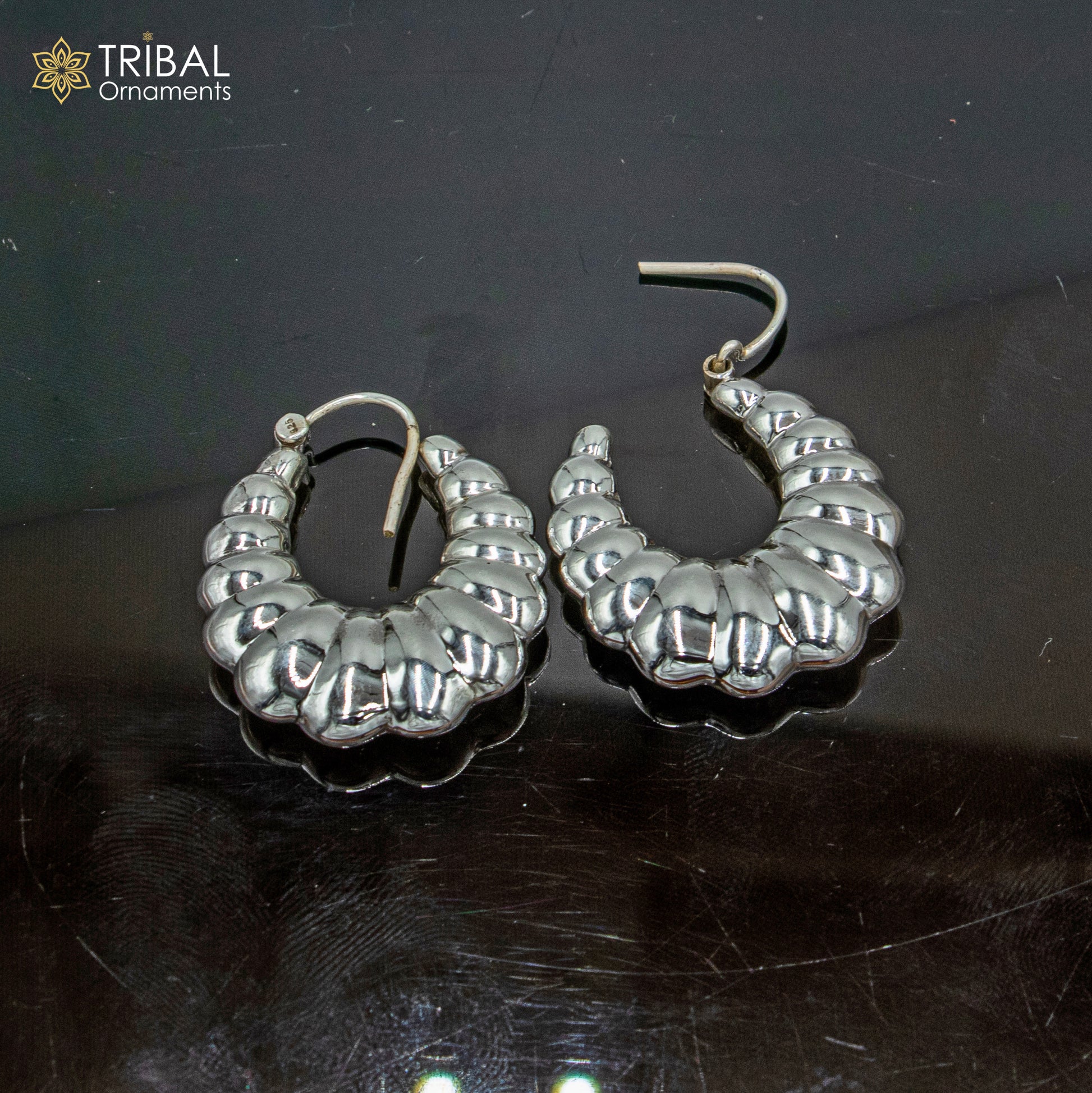 925 sterling silver handmade drop dangle hoops earrings er202 - TRIBAL ORNAMENTS