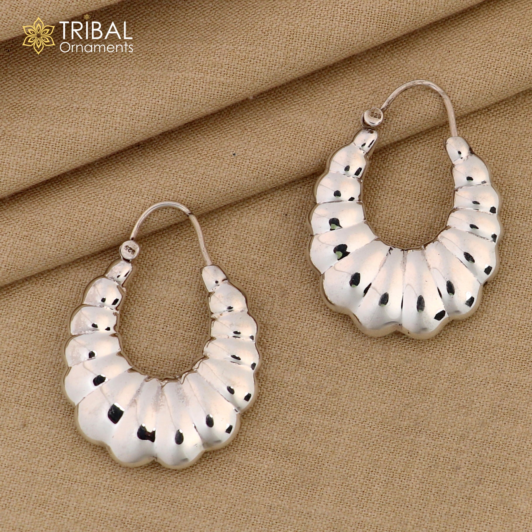 925 sterling silver handmade drop dangle hoops earrings er202 - TRIBAL ORNAMENTS