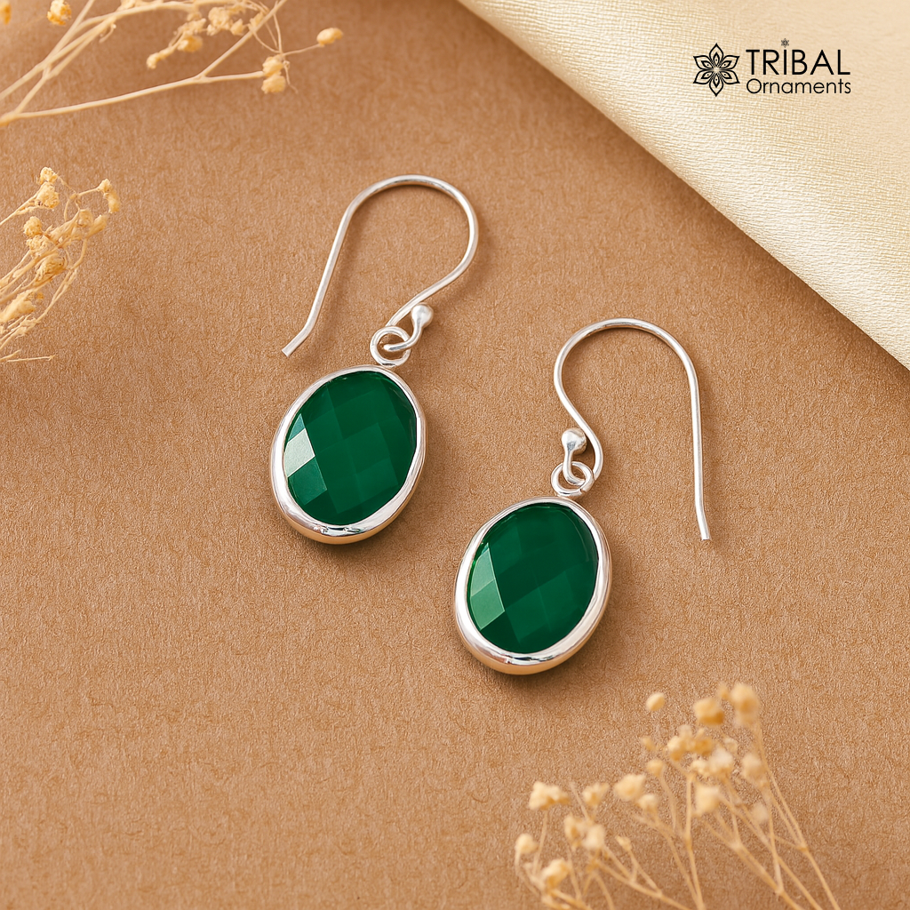 925 sterling silver hoops drop dangle earrings fabulous green onyx gifting jewelry s137 - TRIBAL ORNAMENTS