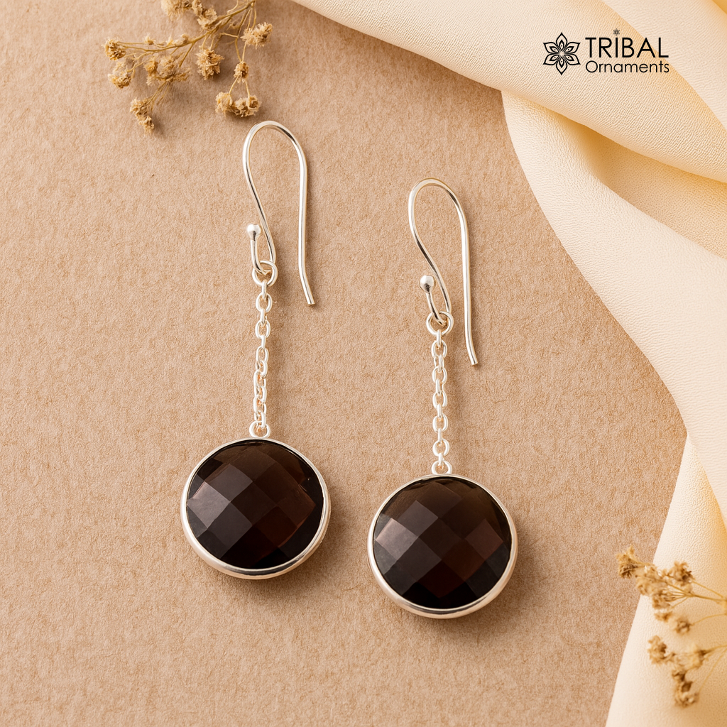 Best offer 925 silver hoops dangle smoky quartz best for girls women's use s170 - TRIBAL ORNAMENTS