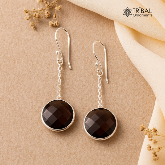 Best offer 925 silver hoops dangle smoky quartz best for girls women's use s170 - TRIBAL ORNAMENTS