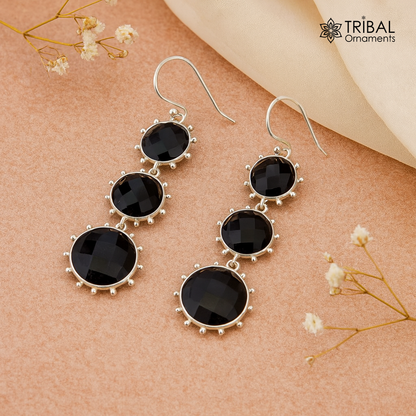 Black onyx 925 silver handmade earrings dangling gorgeous jewelry girls s174 - TRIBAL ORNAMENTS