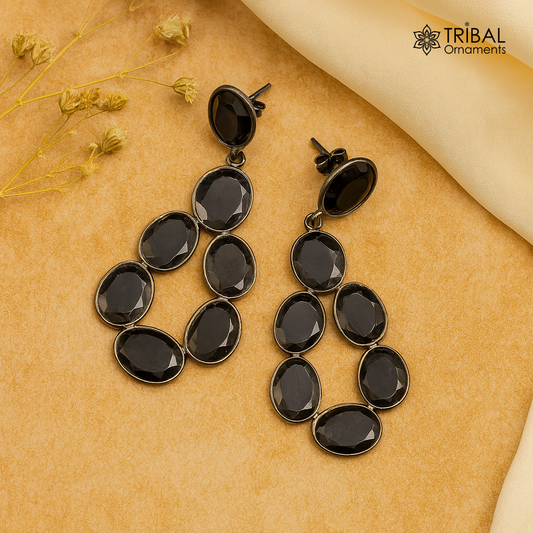 Fabulous onyx bollywood style 925 silver gorgeous stud earrings dangle s154 - TRIBAL ORNAMENTS