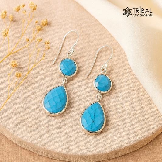 Simulated sapphire 925 silver daily use simulated sapphire hoops earrings s02 - TRIBAL ORNAMENTS