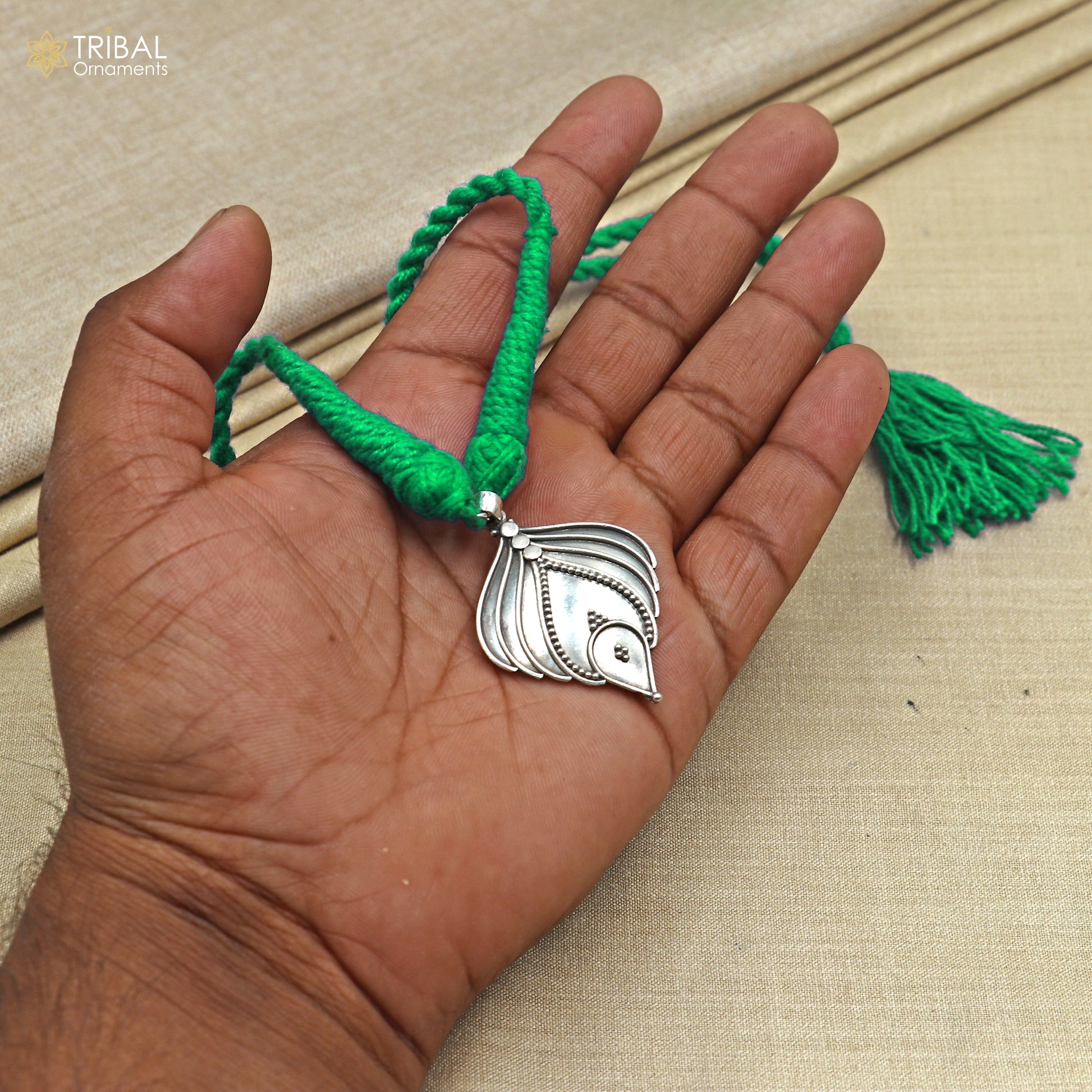 925 sterling silver handcrafted leaf design ethnic charm necklace tribal  jewelry set725 - TRIBAL ORNAMENTS