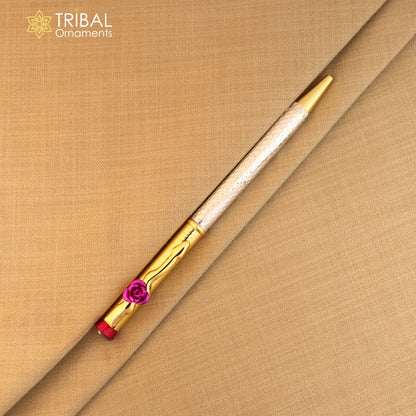 925 Sterling silver work writing ball pen by TRIBAL ORNAMENTS with intricate tribal ornament designs, ideal for silver gifting from India