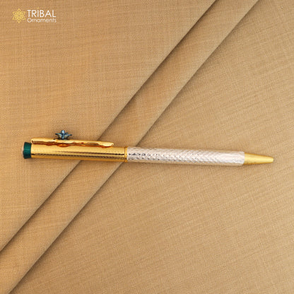 925 Sterling silver work writing ball pen with intricate tribal ornament design, ideal for gifting from India by TRIBAL ORNAMENTS