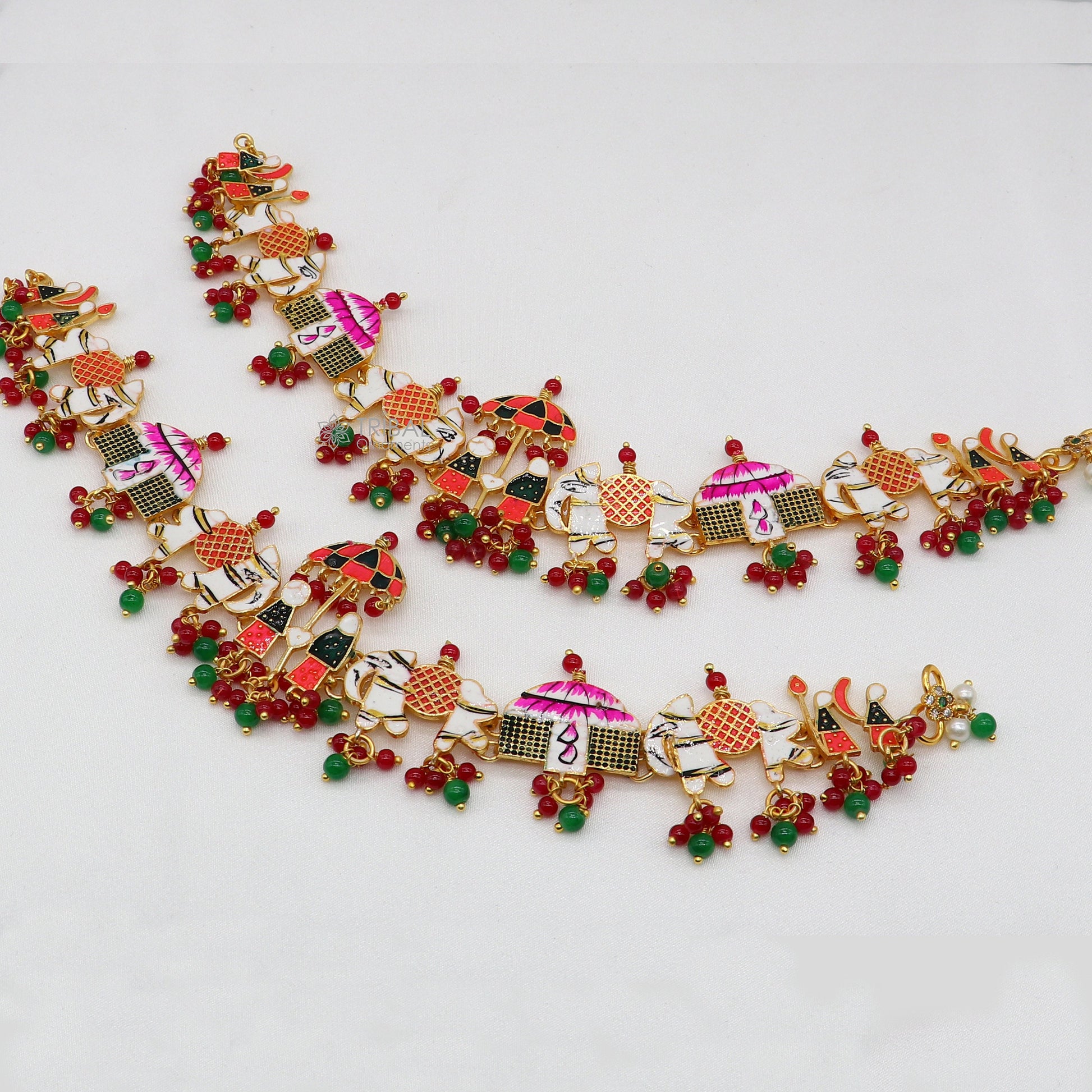 925 sterling silver gold polished fabulous Barat or groom and brides design cultural ethnic anklets for brides ank642 - TRIBAL ORNAMENTS