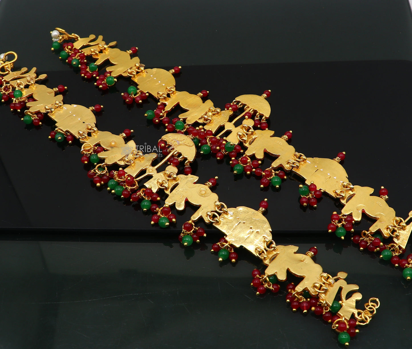 925 sterling silver gold polished fabulous Barat or groom and brides design cultural ethnic anklets for brides ank642 - TRIBAL ORNAMENTS