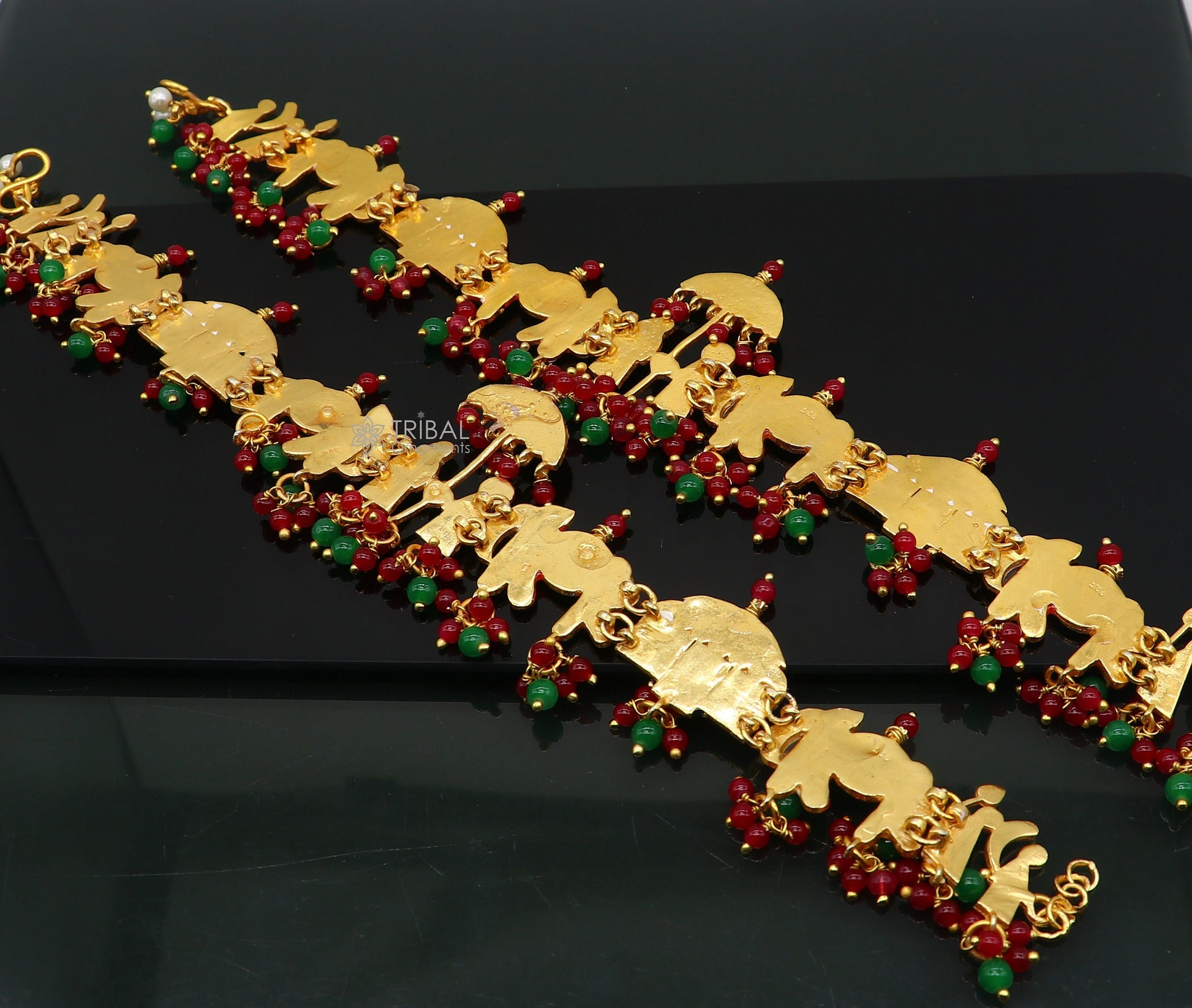 925 sterling silver gold polished fabulous Barat or groom and brides design cultural ethnic anklets for brides ank642 - TRIBAL ORNAMENTS