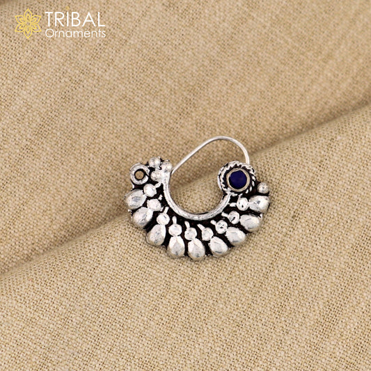 925 sterling silver vintage  stylish design stone nose pin ethnic tribal jewelry np99 - TRIBAL ORNAMENTS