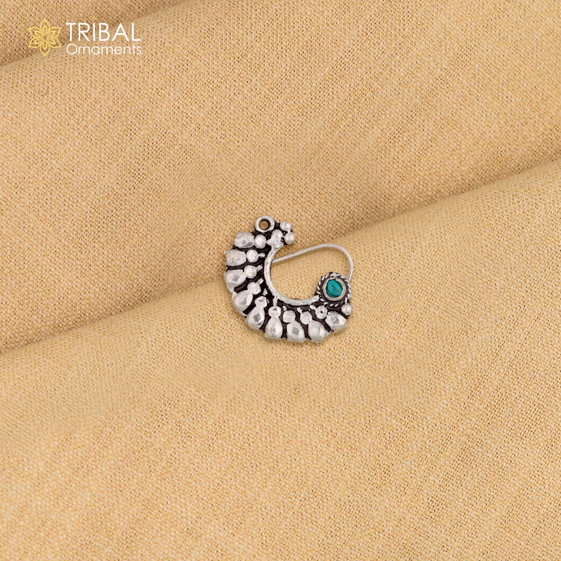 925 sterling silver vintage  stylish design stone nose pin ethnic tribal jewelry np99 - TRIBAL ORNAMENTS