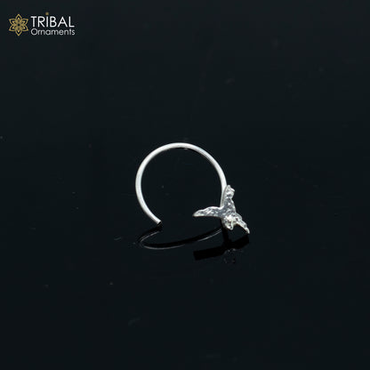 925 sterling silver bird design nose pin with U band, tribal jewelry style, by Tribal Ornaments, featuring intricate tribal bird motifs.