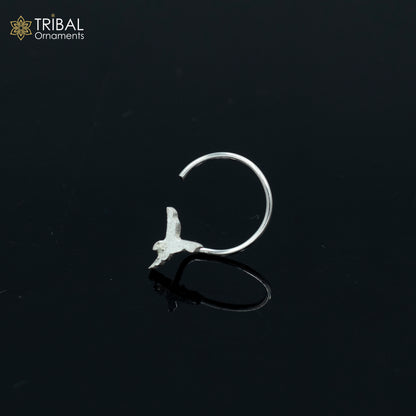 925 sterling silver bird design nose pin by Tribal Ornaments, U-band tribal jewelry nose pin with delicate bird motif.