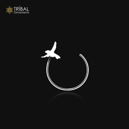 925 sterling silver bird design nose pin with U-band tribal jewelry style, featuring intricate tribal ornament details.