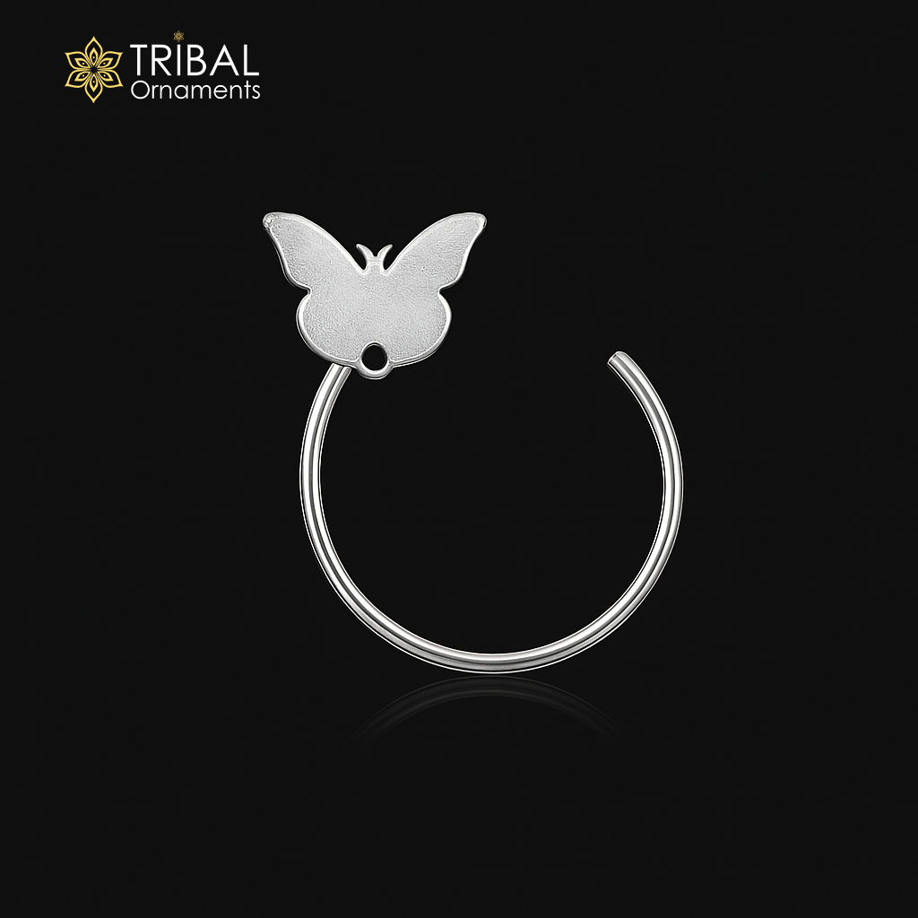 925 sterling silver butterfly design nose pin u band tribal jewelry np59 - TRIBAL ORNAMENTS