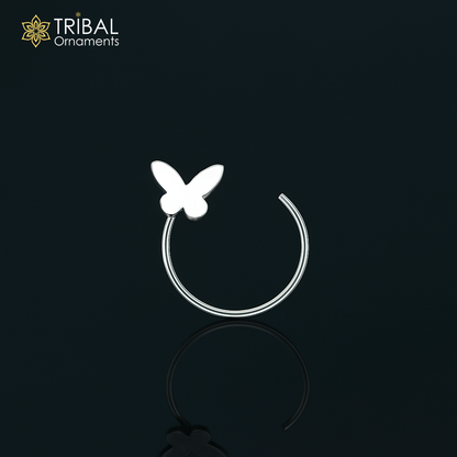 925 sterling silver butterfly design nose pin with U-band style from Tribal Ornaments, tribal jewelry accessory for nose piercing