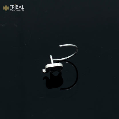 925 sterling silver elephant design nose pin with U-band style, tribal jewelry accessory featuring intricate tribal ornament details