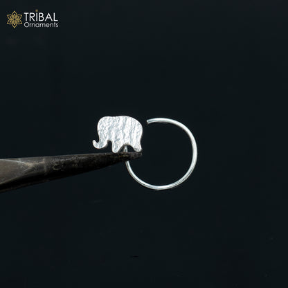 925 sterling silver elephant design nose pin with U-band style, tribal jewelry by Tribal Ornaments, ideal for nose piercings.