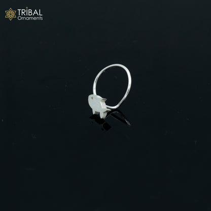 925 sterling silver fish design nose pin with U-band, tribal jewelry style, featuring intricate tribal ornament details.