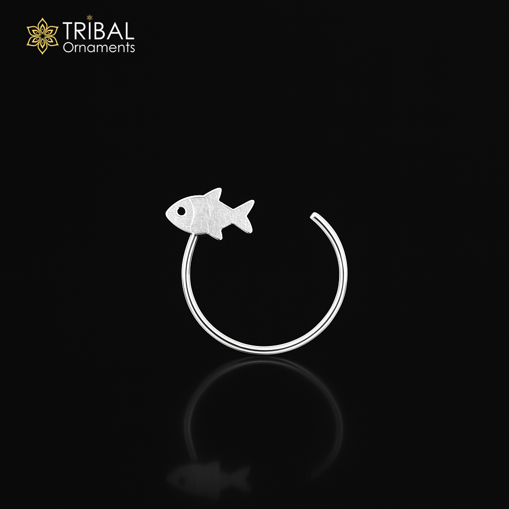 925 sterling silver fish design nose pin u band tribal jewelry np63 - TRIBAL ORNAMENTS