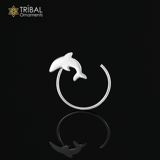 925 sterling silver fish design nose pin u band tribal jewelry np87 - TRIBAL ORNAMENTS