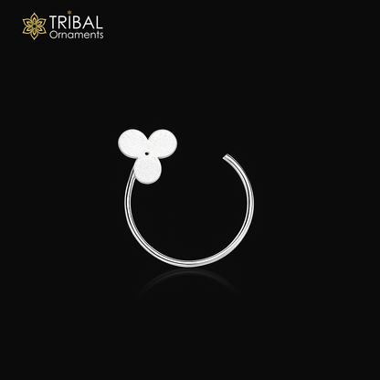 925 sterling silver flower design nose pin with U-band tribal jewelry style from Tribal Ornaments.