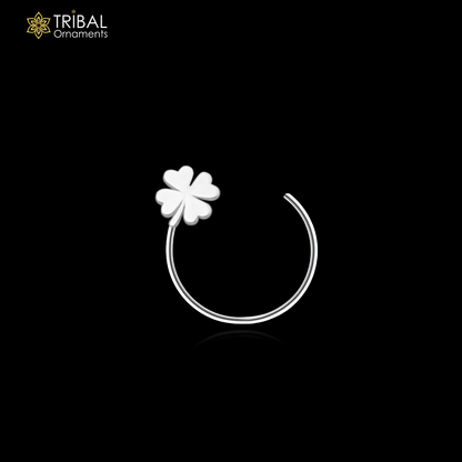 Sterling silver flower design nose pin with U-band style, tribal jewelry by Tribal Ornaments.