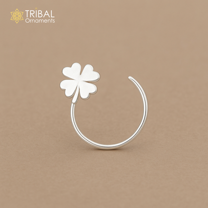 925 sterling silver flower design nose pin with U-band style from Tribal Ornaments, featuring tribal jewelry craftsmanship.