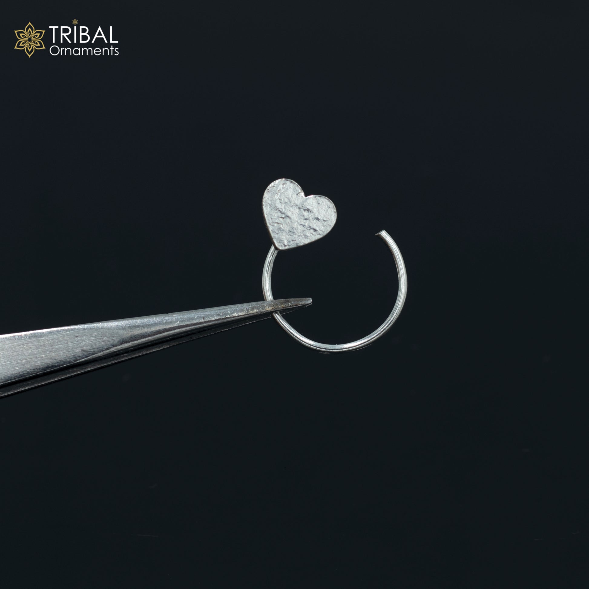 925 sterling silver heart design handmade fabulous nose pin u band tribal jewelry np71 - TRIBAL ORNAMENTS