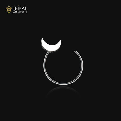925 sterling silver moon design nose pin with U-band, tribal jewelry style from Tribal Ornaments.