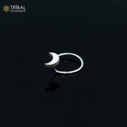 925 sterling silver nose pin with a moon design and U-band tribal jewelry style from Tribal Ornaments.