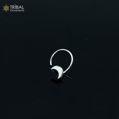 925 sterling silver moon design nose pin with U-band tribal jewelry style, featuring intricate tribal ornament details.