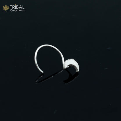 Sterling silver moon design nose pin by Tribal Ornaments, U-band tribal jewelry for nose piercing.