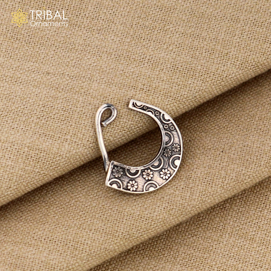 Vintage tribal design 925 sterling silver clip-on nose pin from Tribal Ornaments, featuring ethnic tribal jewelry style.